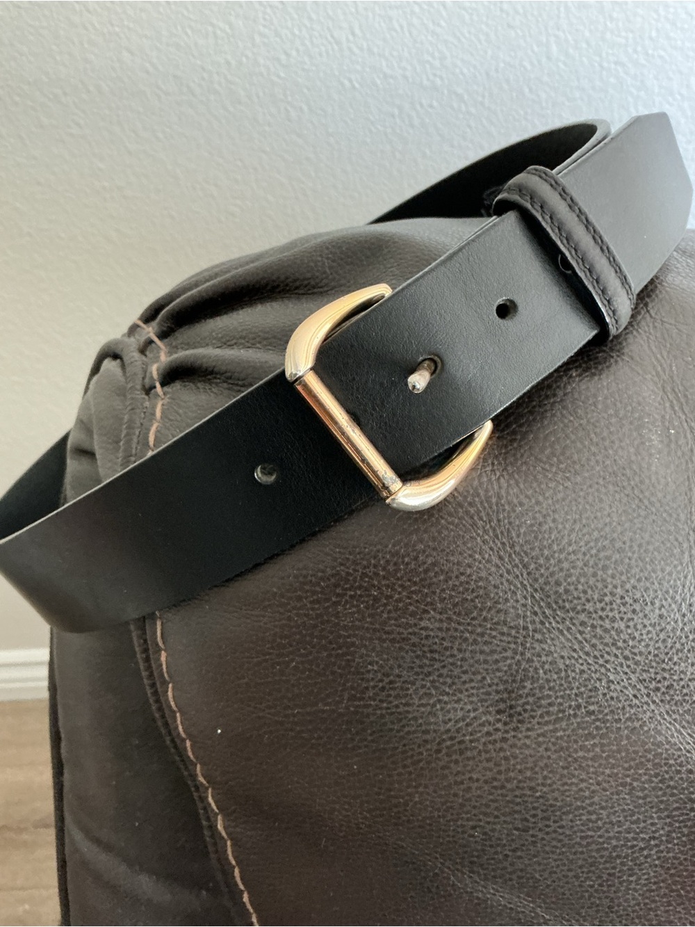 Honest by Brighton Black Leather Work Belt with Gold Buckle